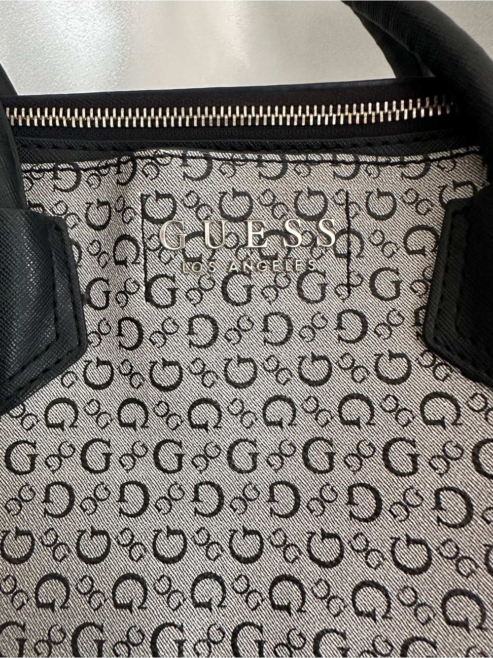 GUESS Los Angeles Black Gray G Logo Monogram Satchel Shoulder Bag
